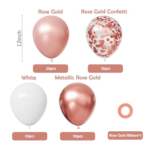 Image of Hiquaty Rose Gold Balloons,60pcs Rose Gold and White Balloons 12 Inch,Rose Gold Ribbon for New Year Wedding Bridal Shower Party Decorations