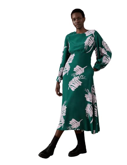 Marks & Spencer Cupro Rich Leaf Print Waisted Midaxi Dress