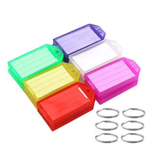 Coideal 60 sztuk wytrzymałych plastikowych zawieszek do kluczy z mocnym pierścieniem i etykietą klapową, kolorowy identyfikator, brelok do kluczy, 6 różnych kolorów
