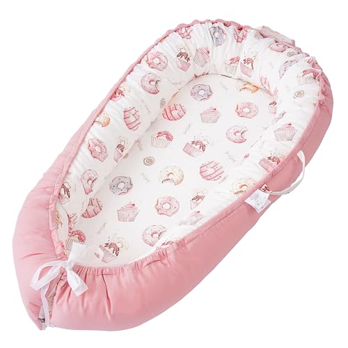 Image of Baby Lounger - Infant Lounger for Newborn 0-24 Months, Breathable & Soft Baby Lounger Cover, Portable Infant Lounger for Home and Travel, Babies Essentials Gifts - Pink