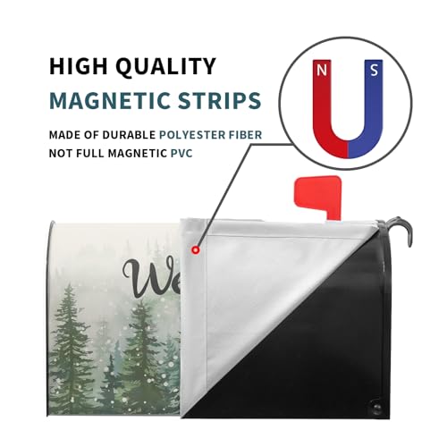 Image of Winter Welcome Mailbox Cover Magnetic Standard Size 21 inchx 18 inch Green Winter Pine Tree Decorative Mail Box Covers Christmas Snowflake Holiday Mailbox Wraps Post Letter Box Cover for Home Garden Yard