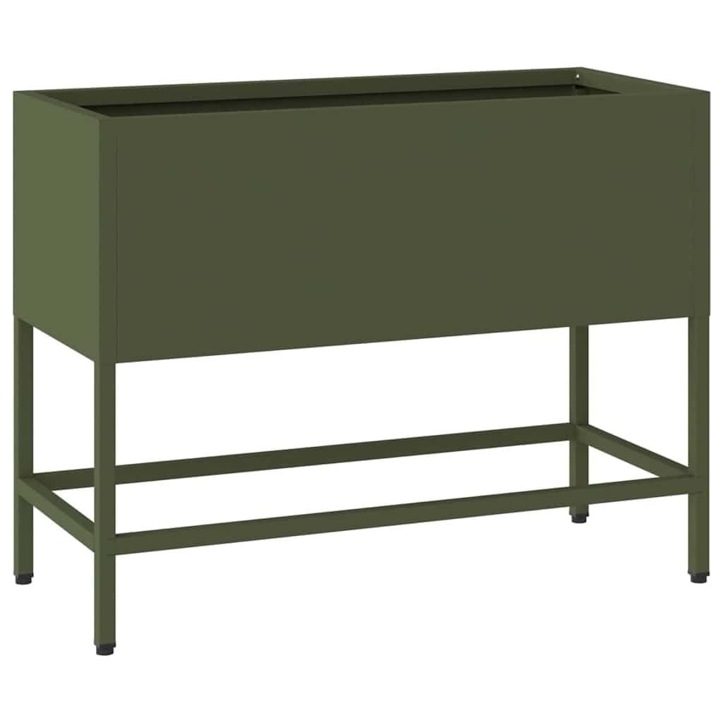 Podwyższona grządka ogrodowa, oliwkowa zieleń, 60 x 26 x 45 cm, stal, wytrzymała metalowa skrzynka na rośliny do użytku na zewnątrz, odporna na promieniowanie UV, łatwy montaż, idealna do ogrodu i na
