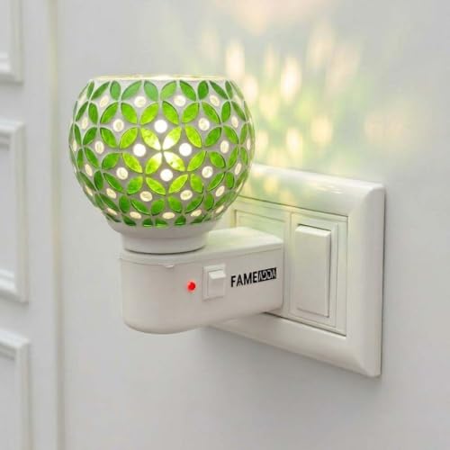 Image of Kapoor Dani Electric Camphor Diffuser /Bakhoor Aroma Oil /Dhoop Burner /Home Fragrance Room Freshener /Night Lamp for Office On /Off Button for Heating (Green)