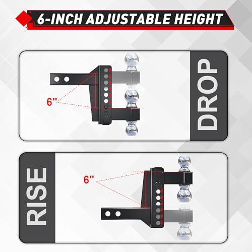 Image of TYT Adjustable Truck Trailer Hitch for 2 inch Receiver, 6 inch Drop /Rise,2 inch & 2-5 /16 inch Ball,Includes Two Pin Locks & Hitch Tightener