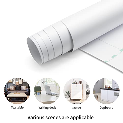 16"X78.7" Matte White Wallpaper White Peel And Stick Wallpaper Self Adhesive Removable Wallpaper Thick Decorative Vinyl Film Waterproof Contact Paper For Walls Countertop Cabinets Furniture #TOP6