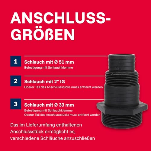 T.I.P. Schmutzwasser Tauchpumpe - Baupumpe Edelstahl (30.000 l/h Fördermenge, 13m Förderhöhe, 1,3bar Druck, 1.800W, 45mm Korngröße, Waschlauge, heißes Wasser bis 95°C) Extrema 500/13 IX, 30171