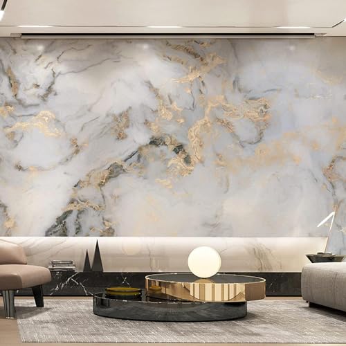 ELGADO White Gilt Mural Wallpaper, 3D Marble Photos, Peel and Stick Wall Decor for Bedroom, Living Room, TV Background, 78.7"W x 55.2"H