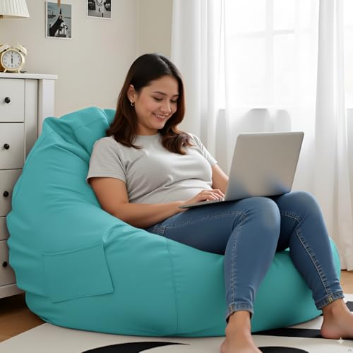 Image of 4XL Leatherette Bean Bag Chair with Footrest & Cushion with Beans Filled (Ready to Use) Color- (Aqua, Bean Bag Only)