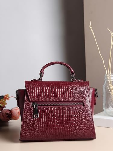 Image of Victoria Satchel Hand-held with Adjustable & Detachable Shoulder Sling Strap for Women |Genuine Leather Crossbody Top Handle Handbag | 10-Year Warranty