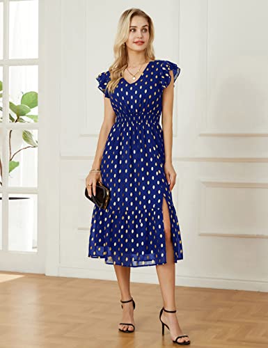 Image of GRACE KARIN 2026 Womens Summer Dresses V Neck Ruffle Sleeve Floral Boho Beach Dress A-Line Swing Midi Wedding Guest Sundress