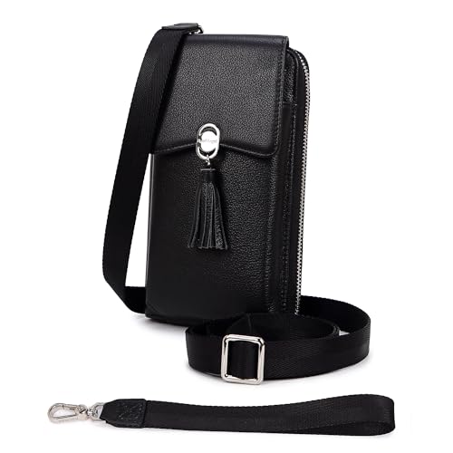 Pearl Angeli Genuine Leather Crossbody Cellphone Bag for Women RFID Blocking Small Phone Wallet Purse with Shoulder Strap