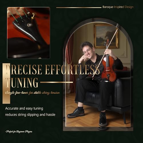 Image of AKLOT 4 /4 Full Size Violin: Ergonomic, Stable Tuning, Anti-crack Solid Wood, Premium Ebony, For Beginners, With Hard Case, Tuner, Spare Strings, Bow, Shoulder Rest, Lesson Book, Fingerboard Stickers