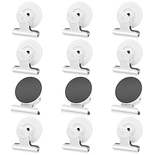 12Pack Magnetic Clips Heavy Duty, Magnet Clips for Fridge, Refrigerator Magnets with Clips, No-Scratch Strong Magnetic Clips Display Paper Fasteners on Home& Office& Teaching (White)