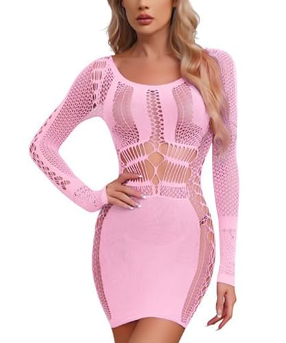 XIUSEMY Roupa interior de mulher sexy Babydoll Bodycon Vestido de Red Bodycon Body Teddy Chemise lingerie de dormir, rosa