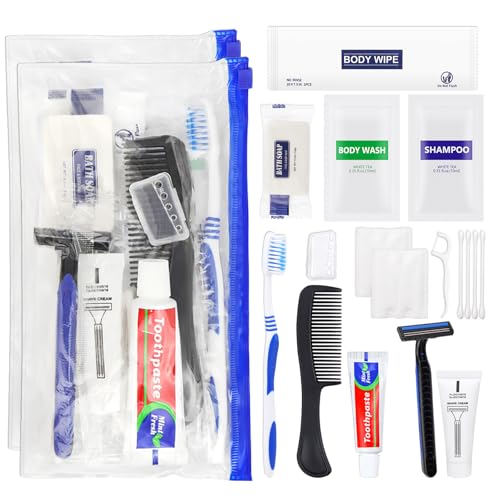 Paquete de 5 kits de aseo básicos, empaquetados individualmente, kit de higiene personal a granel, suministros de cuidado para personas sin hogar, kit de aseo de tamaño de viaje para hombres y