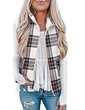 Rapbin Women's Plaid Outerwear Vests Zip Up Stand Collar Sleeveless Jacket with Pockects
