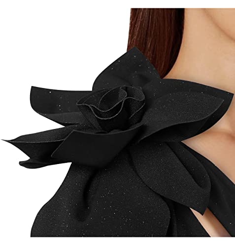 VFSHOW Womens 3D Flower One Shoulder Formal Wedding Guest Prom Maxi Dress 2023 Sexy Cocktail Evening High Slit Cutout Ruched Sparkly Gown (Black, Medium) 10513 BLK M