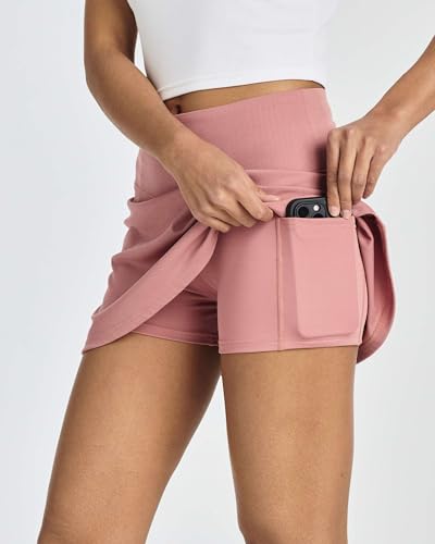 Real Essentials 4 Pack: Women's Ribbed Active Skort Pockets Skirt Running Tennis Golf Workout Sports (Available in Plus)3