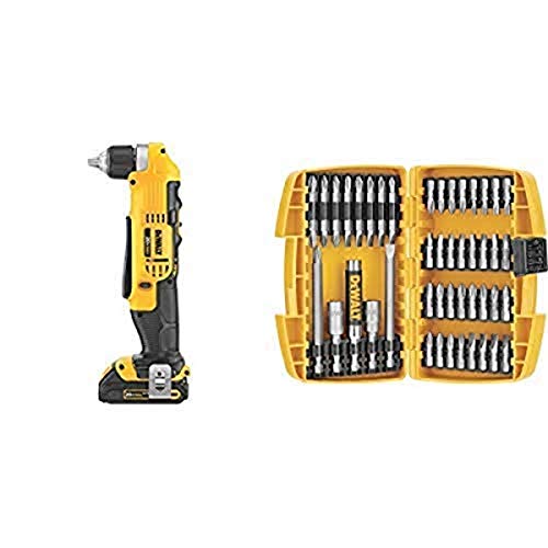 DEWALT 20V MAX Right Angle Cordless Drill/Driver Kit (DCD740C1) with DEWALT DW2166 45 Piece Screwdriving Set with Tough Case Nevada 
