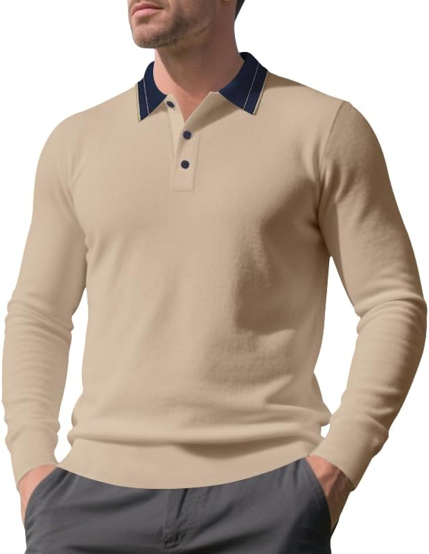 Men's Casual Shirt - Spring/Autumn Long Sleeve Solid Color 1/4 Button Collared Shirt for Vacation Daily Wear
