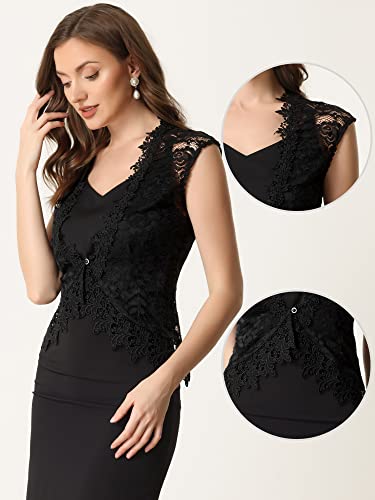 Image of Allegra K Lace Shrug Bolero for Women's Wedding Guest Cap Sleeve Sheer Floral Cardigan