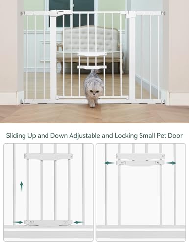 BABELIO 29.5-48" Extra Wide Baby Gate with Cat Door,Auto Close Dog Gate for Stairs & Doorways,Metal Cat Gate,Pressure/Hardware Mounted Pet Gate,Easy Walk Thru,White - Image 5