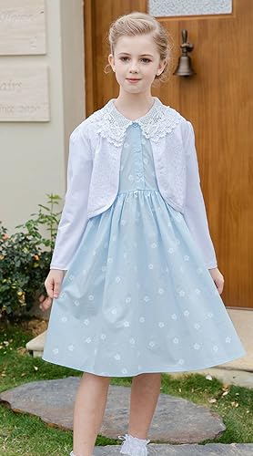 SMILING PINKER Girls Bolero Shrug Fleece Lined Lace Cardigan Long Sleeve Warm Dress Cover Up(White Fleece,2-3 T) - Thumbnail 5