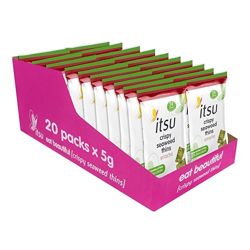 itsu Seaweed Thins 5g | Crispy Seaweed Snacks | Vegan | Low Calorie | Healthy Snack | Sriracha | Pack of 20