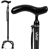 Vive Quad Cane - Carbon Fiber Lightweight Walking Stick for Men & Women - Adjustable Ergonomic Grip Handle - Nonslip Four Prong Rubber Tips for Right & Left Stability Support - Mobility Travel Aid