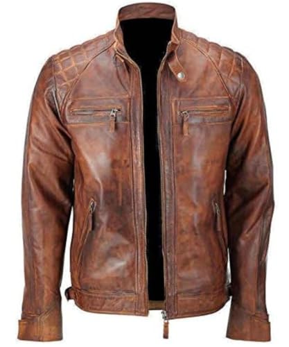 Men’s Exceptional Lambskin Leather Quilted Biker Jacket – Vintage Motorcycle Outlaw café racer Style with Multi-Pocket Design2