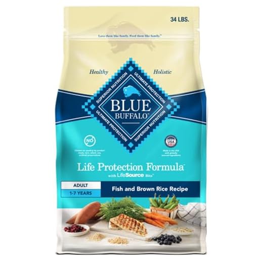 Blue Buffalo Life Protection Formula Adult Dry Dog Food, Helps Build and Maintain Strong Muscles, Made with Natural Ingredients, Fish & Brown Rice Recipe, 34-lb. Bag