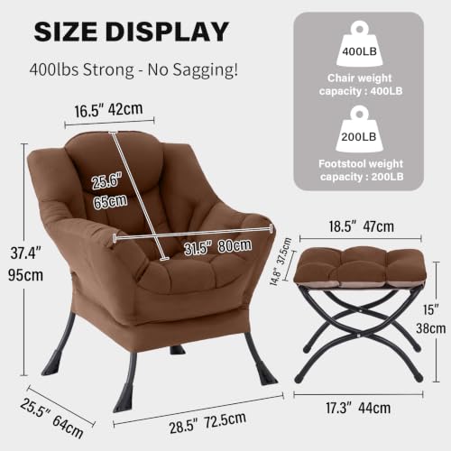 Image of Tiita Brown Lazy Chair, Modern Large Accent Armchair, Comfy Leisure Sofa Reading Chair for Bedroom, Living Room, Dorm Rooms, Garden and Courtyard