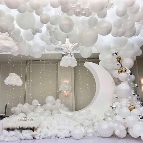 Image of PartyWoo White Foil Balloons 6pcs Large Round Giant Jumbo 4D Balloons