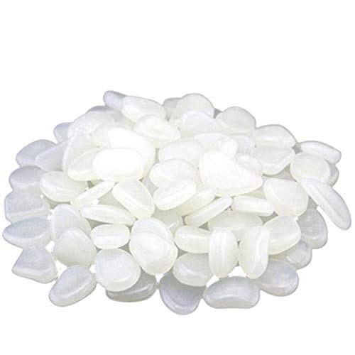 LKXHarleya 100pcs Luminous Artificial Pebbles Glow in The Dark Pebbles Stone Decorative Stones for Garden Walkway, Aquarium Fish Tank Decoration Accessories, A02 White