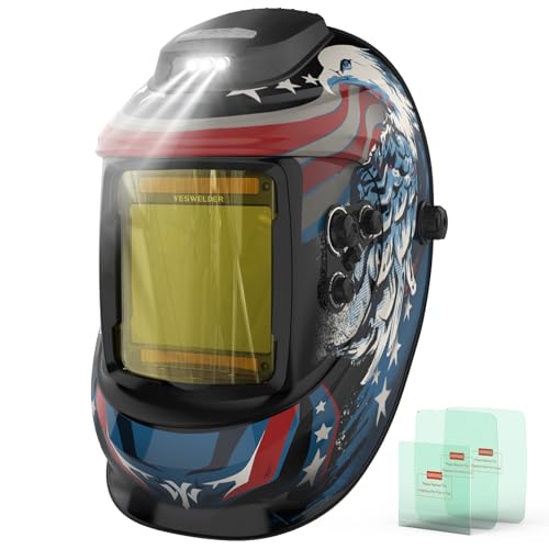YESWELDER True Color Auto Darkening Welding Helmet with Rechargeable Fan and Light, 3.93'X3.66'Large View Blue Light Blocking Hood, 4 Arc Sensor Adapts to Stick, MIG, TIG & Plasma