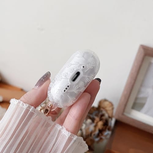 Image of MINSCOSE for with AirPods 4 Clear Case,Cute Flower Floral Aesthetic Design with Flowers Keychain, Soft TPU Protective Shockproof Case for Women Girl for Airpods 4-White