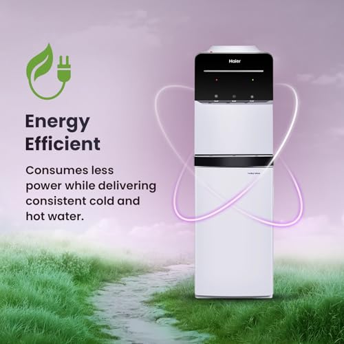 Image of Haier Hot, Cold, Water Dispenser with Cooling Cabinet, Floor Standing Water Dispenser (Black & White) Pro Series-HWD-3MPFMR