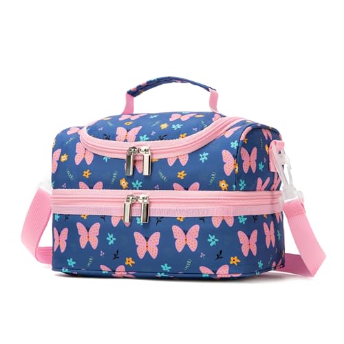 Khulula Insulated Kids Dual Compartment Lunch Bags Tote Pack for Bento Girls Boys Toddler Kindergarten School Picnic Food Cooler Boxes with Shoulder...