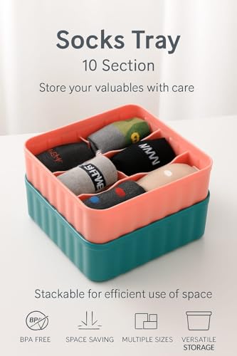 Image of Leawall 6-Compartment Wardrobe Organizer drawers organisers for Underwear, Socks, Bras, Ties, Scarves & Undergarments,storage box and organiser, Socks organizer Socks Tray (2 Pcs,Multicolor)