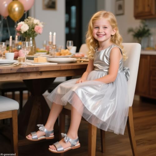 Image of ESTINE Toddler /Little Kid Girls Bow Open Toe Flat Evening Dress Sandals