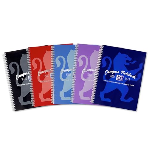Oxford Campus A4 Notebook Wirebound 8 mm Lined with Margin 140 Page Pack of 5 Notepads Bright Colours Optik Paper+