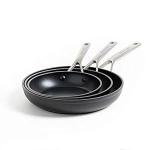 KitchenAid Forged Hardened 3-layer German Engineered, Non-Stick 20c, 24 cm and 28 cm Frying Pan Set, Stainless Steel Handle, Induction, Oven Safe, Black