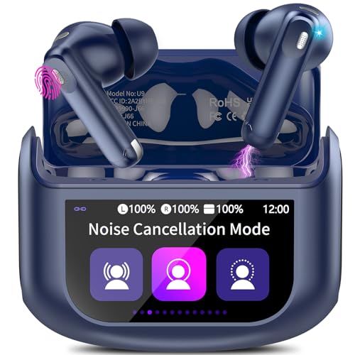 Wireless Earbuds, Bluetooth 5.4 Headphones with Multifunctional Touch Screen, 48H Bass Stereo Ear buds with ANC/ENC Noise Cancelling/Transparency mode, IPX7 Earphones with 5 EQ Modes, Sapphire Blue