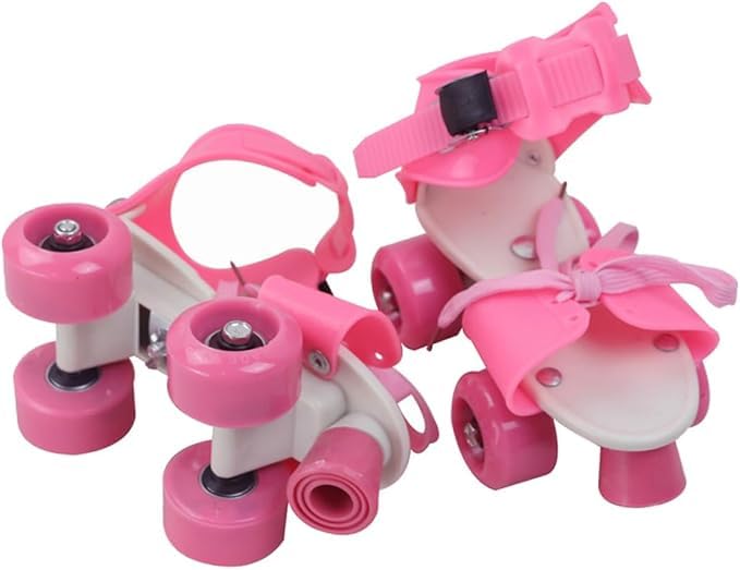 Image of KAVANA Adjustable Inline Roller Skates for Kids Girls Age 4-12 | Beginner-Friendly Skating Shoes with Front Brake & Polyurethane Wheels | Skates for Boys & Girls 4+ Years (Multicolor) (Pink)