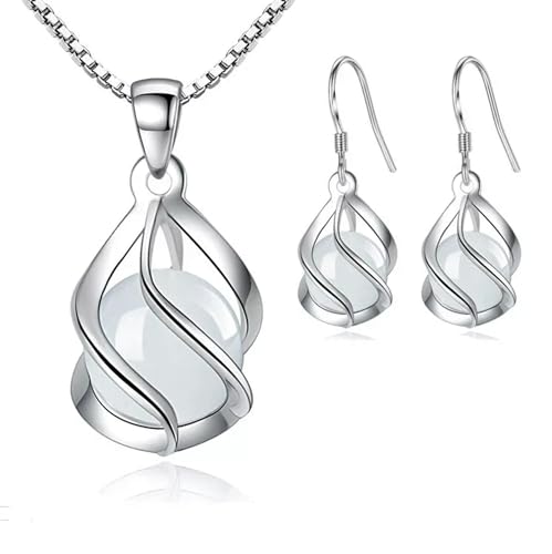 Collier opale en argent 925 de style spirale raffiné pour femme