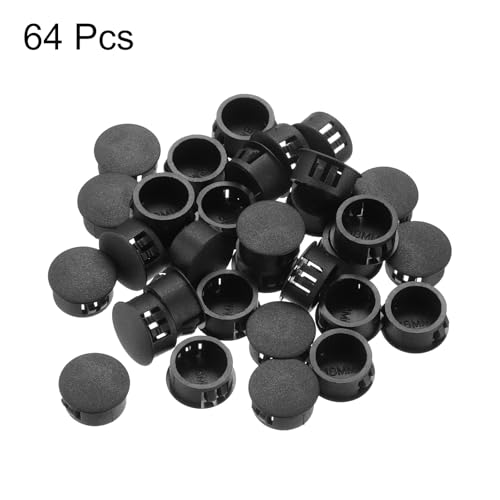 Image of MECCANIXITY 64PCS 17mm(11 /16 inch) Black Plastic Hole Plugs, Flush Type Panel Hole Plugs Insert End Caps for Locking Hole Tubes Furniture Cabinet