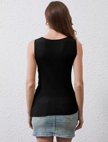 Image of Women Asymmetrical Button Sweater Vest Sleeveless Side Split Rib Knit Slim Fit Sweater Tank Top Summer Pullover Top