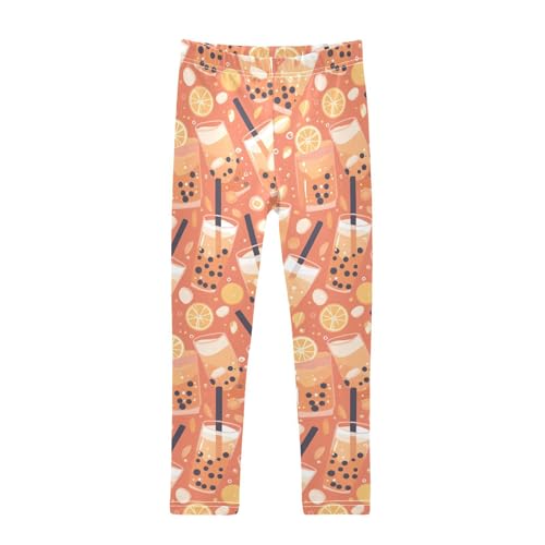 Bubble Tea Pattern Kids Girl's Leggings Soft Full Length Workout Pants Running