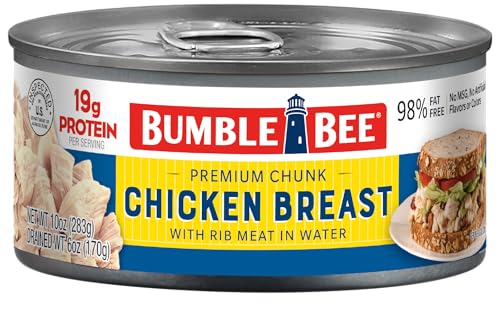 Bumble Bee Premium Chicken Breast with Rib Meat, Chunk in Water, 10 oz Can - 19g Protein per Serving...