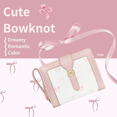 Cute Wallet Girls Bow Small Little Wallets For Women Zipper Coin Pocket Purse (Pink)2